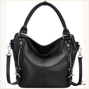 Genuine Leather Hobo Tote Bag with Multiple Pockets for Everyday Use
